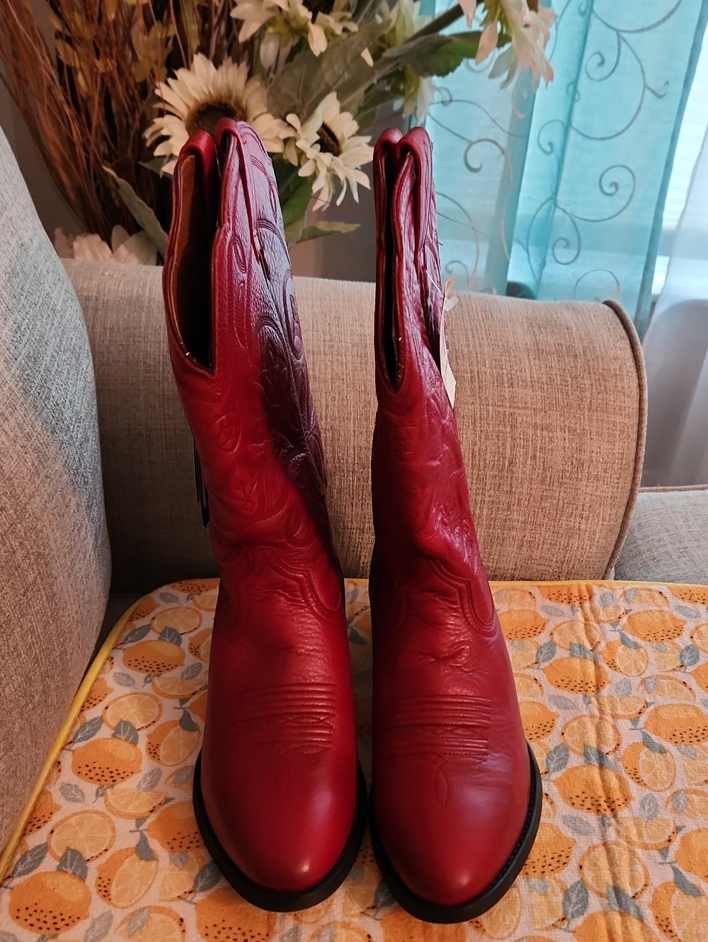 Ariat Red Embossed Western Heeled Boots
